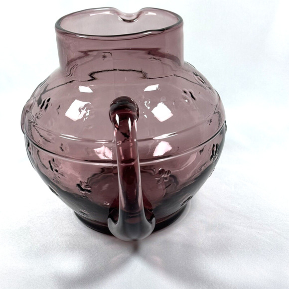 VTG Crownford Giftware 1988 Amethyst Rose Pink Art Glass Pitcher Bow Flowers - Picture 6 of 10